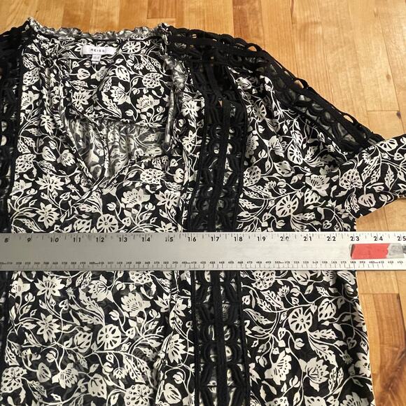 Reiss Top Womens Florence Floral Lace Inset Blouse Sz 8 Boho Tie Ruffle Viscose - Picture 8 of 9